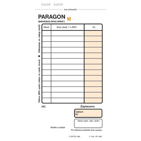 Paragon-zjed.daň doklad, průpisný, číslovaný, Op-89