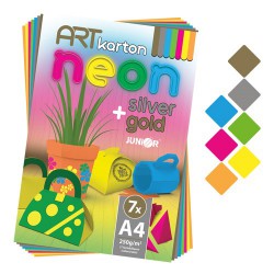 Složka neonových kartonů A4/250g, 7 listů, 7 barev