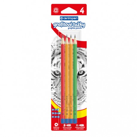 Grafitová tužka Centropen šestihran. 4x, 1xč.1, 2xč.2, 1xč.3