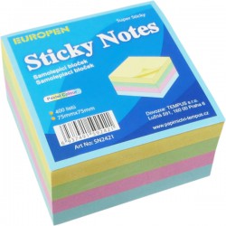 Samolep. bloček, 75x75mm, 400 listů, 4 barvy, Europen