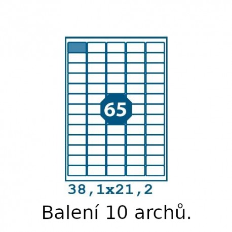 Etikety S 38,0x21,2mm, 65 etiket x 10 archů
