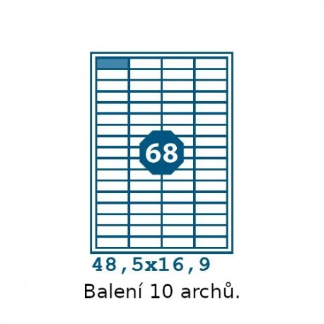 Etikety S 48,5x16,9mm, 68 etiket x 10 archů